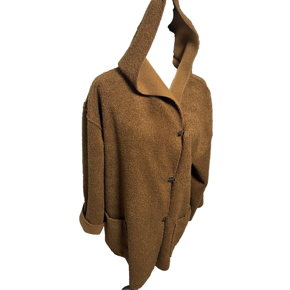 Max Studio Brown Sherpa Hooded Jacket~M~Teddy Bear Brass Toggles Outdoor Cozy